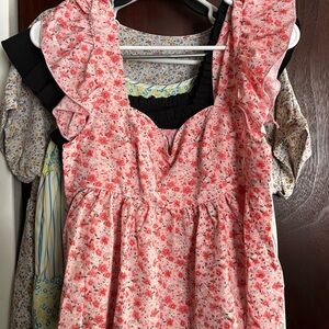 SHEIN Pink Floral Ruffle Top